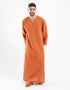 Long linen jellabiya with round neckline with slits