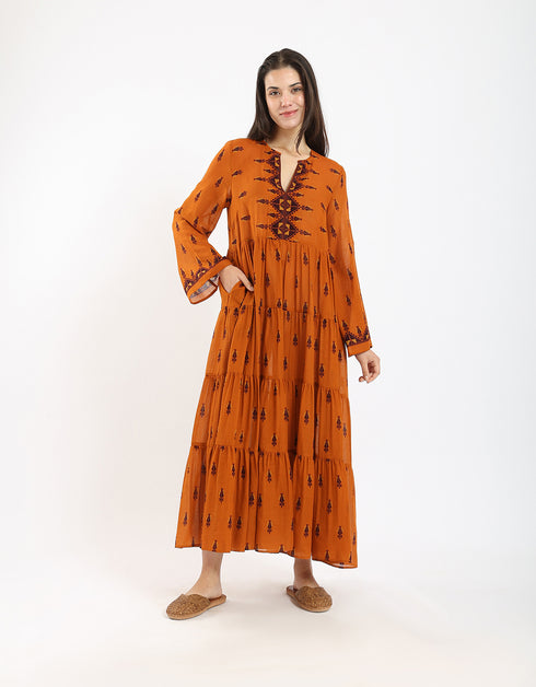 Long tear dress in light printed cotton