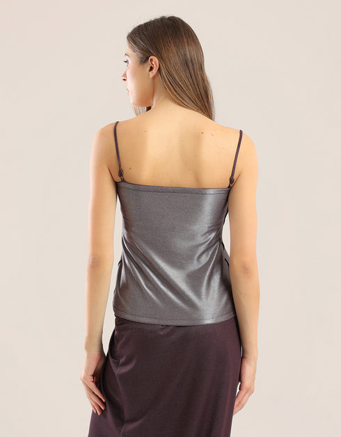 Short tank top in metallic stretch jersey