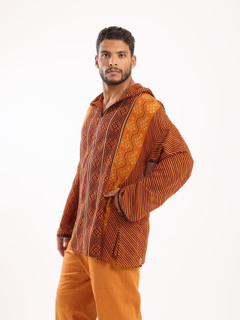 Hooded shirt in light printed cotton voile