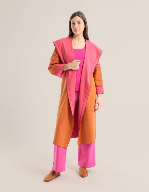 Short jacquard coat with hoodie