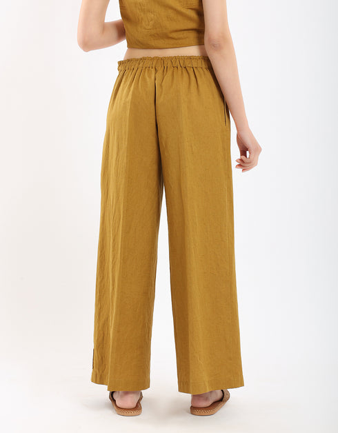 سراويل كتان بساق واسعة مع أنابيب أمامية