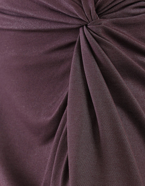 Metallic stitching jersey skirt with front draping and knot