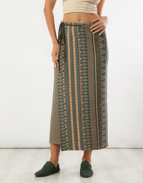 Long printed quilted skirt