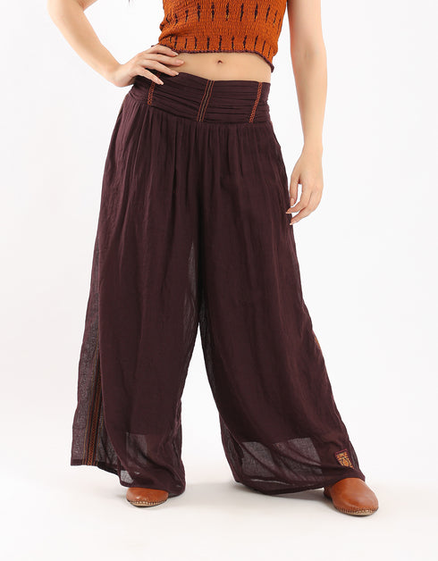 Wide leg drape waistline pants with embroidery