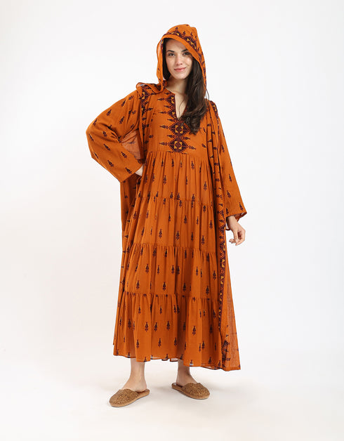 Long tear dress in light printed cotton