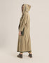 Doubleface long coat in patterned jacquard with hoodie