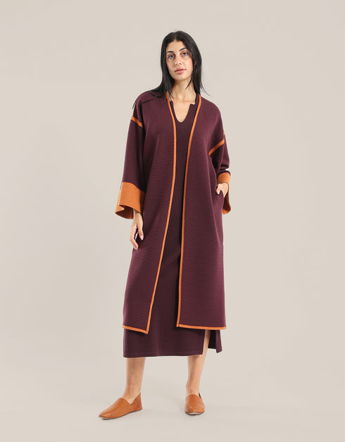 معطف مخطط مبطن قابل للعكس مع لونين مختلفين على كل جانب