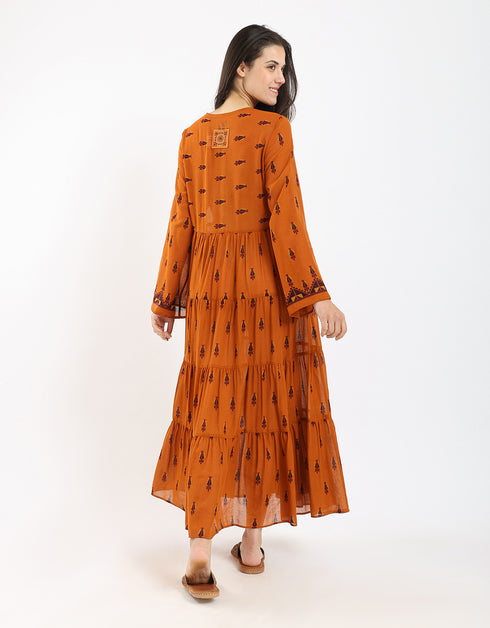 Long tear dress in light printed cotton