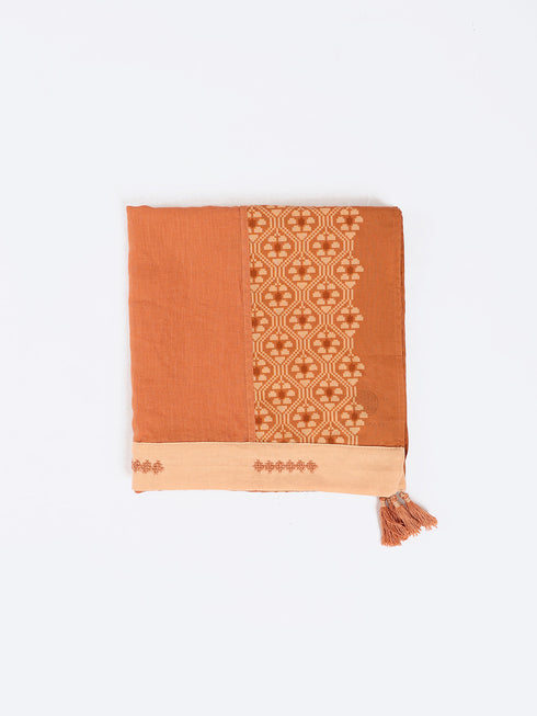 Plain light cotton scarf with printed borders