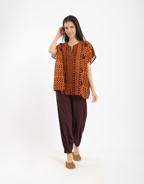 Oversized shirt in printed cotton gauze