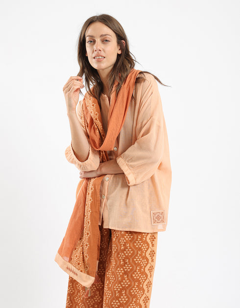 Plain light cotton scarf with printed borders
