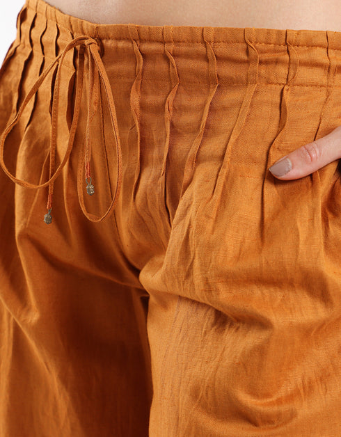 سراويل كتان بساق واسعة مع أنابيب أمامية