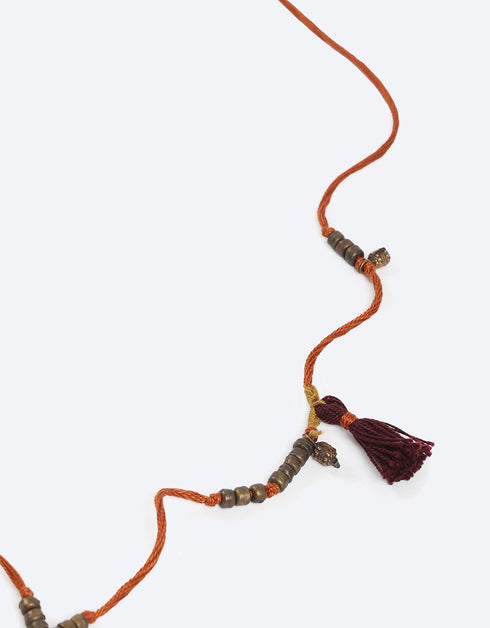 Cotton threads necklace with melted beads