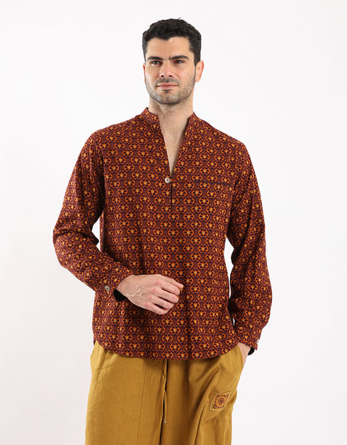 Printed cotton shirt with a single front pocket