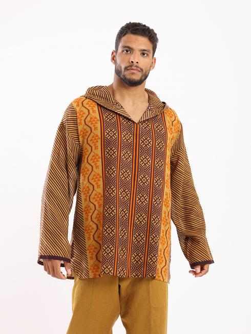 Hooded shirt in light printed cotton voile