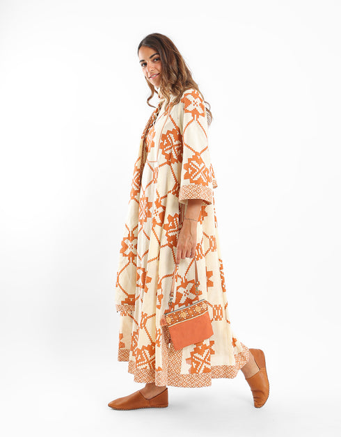Long dress with A-line with bib