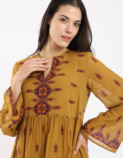 Long tear dress in light printed cotton