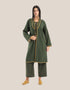 Reversible patchwork coat in mixed textiles with pockets on both sides