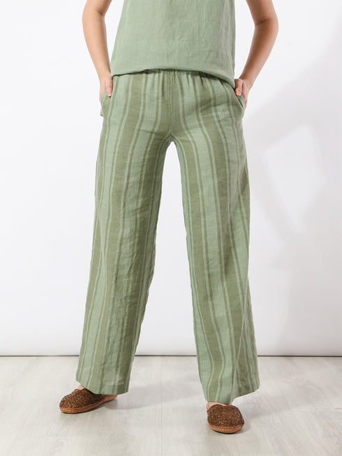 Straight pants in striped linen