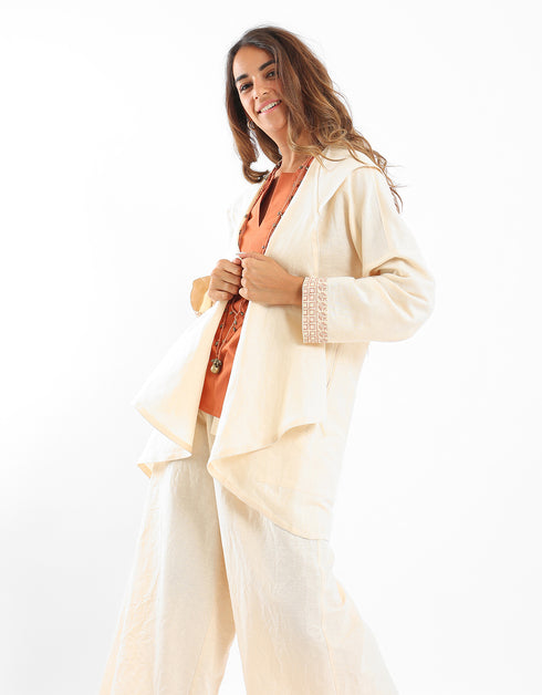 Hooded linen jacket with long sleeves