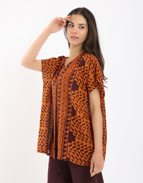 Oversized shirt in printed cotton gauze