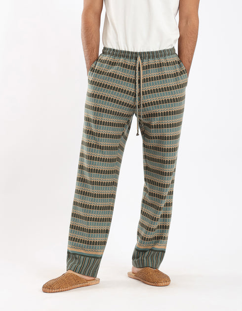 Jacquard straight leg pants with drawstring