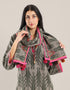Shawl with embroidery in wool yarn and colourful pom poms