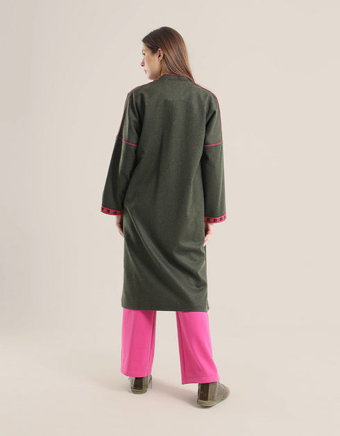 Short coat with front embroidered pocket