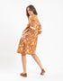 Short printed dress with three quarter sleeves