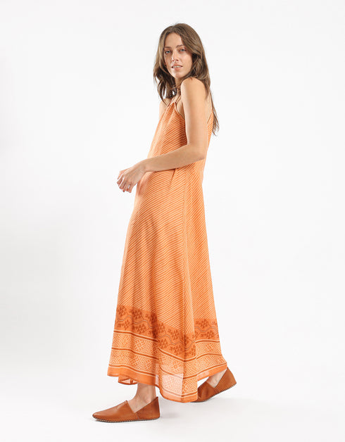 Printed voile long dress with a halter neckline