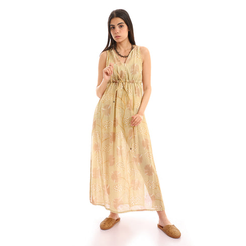 Printed gauze long dress with open back