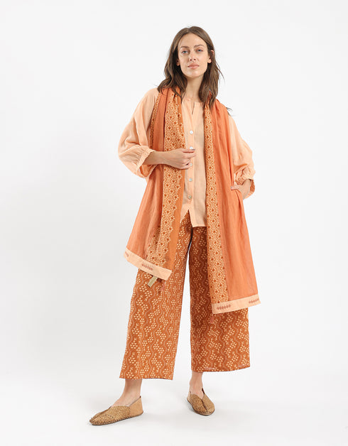 Plain light cotton scarf with printed borders