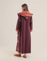 Doubleface long coat in patterned jacquard with hoodie