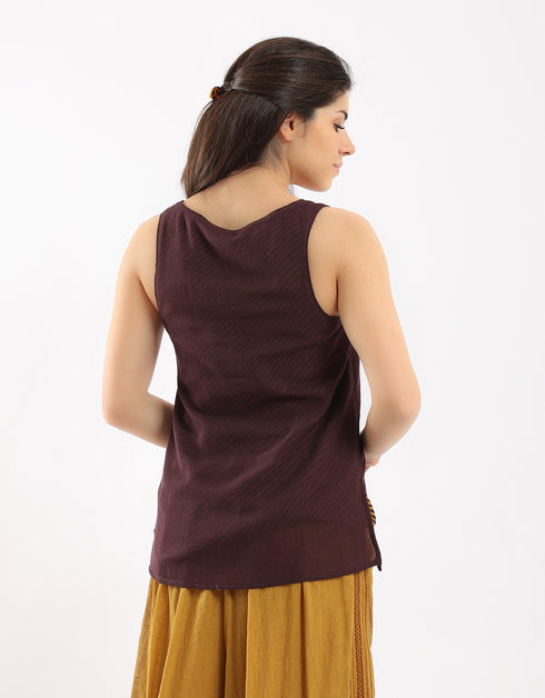 Reversible voile tank top with round neck
