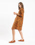 Short printed dress with three quarter sleeves