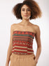 Printed quilted strapless bustier top