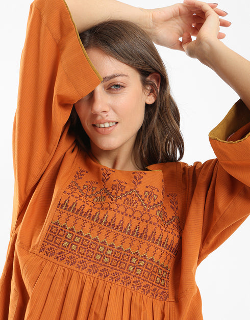 Embroidery cotton long dress