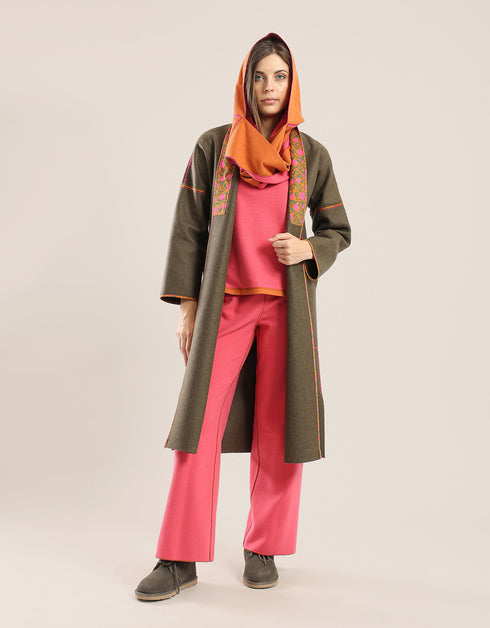 Reversible hooded scarf in 2 coloured jacquard