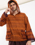 Printed cotton hooded gauze shirt with two front puff pockets.