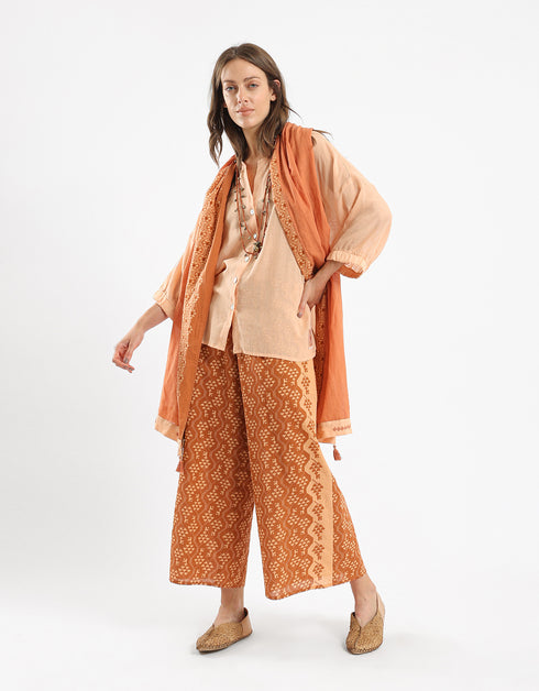 Plain light cotton scarf with printed borders
