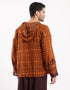 Printed cotton hooded gauze shirt with two front puff pockets.