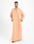 Long linen jellabiya with round neckline with slits