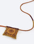 Leather long necklace in leather with embroidered cotton pendant