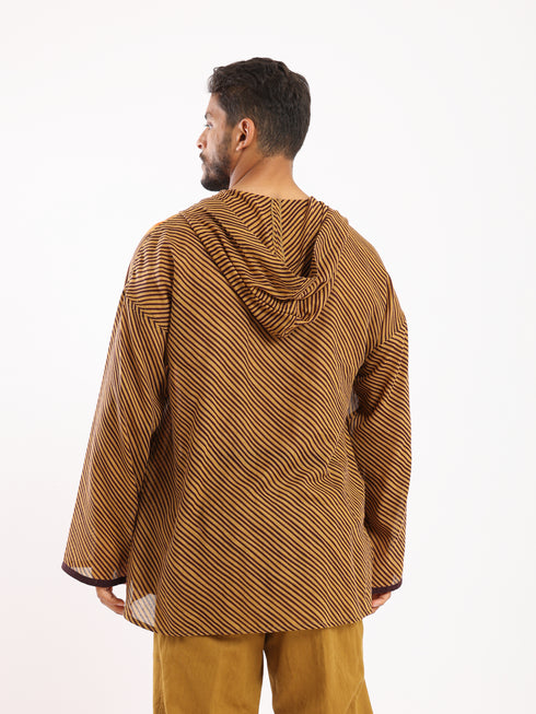 Hooded shirt in light printed cotton voile