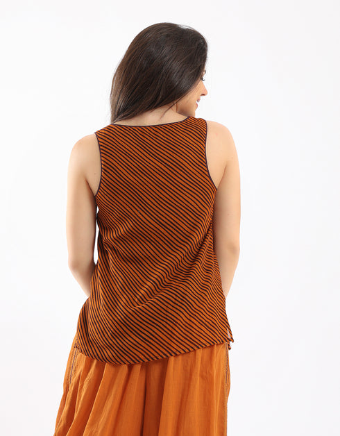 Reversible voile tank top with round neck