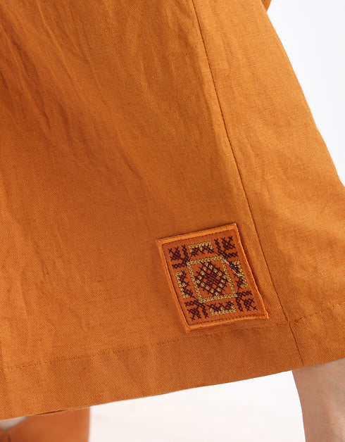 سراويل كتان بساق واسعة مع أنابيب أمامية