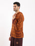 Printed cotton hooded gauze shirt with two front puff pockets.