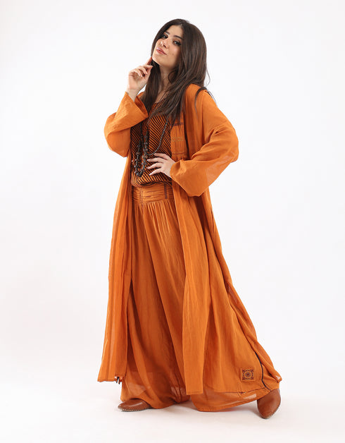 Wide leg drape waistline pants with embroidery