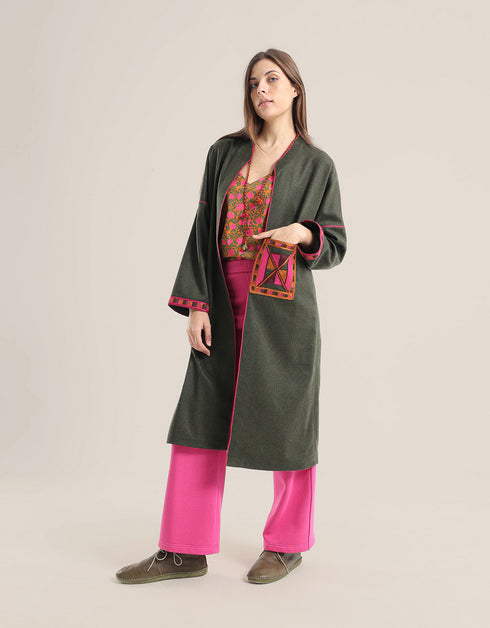 Short coat with front embroidered pocket